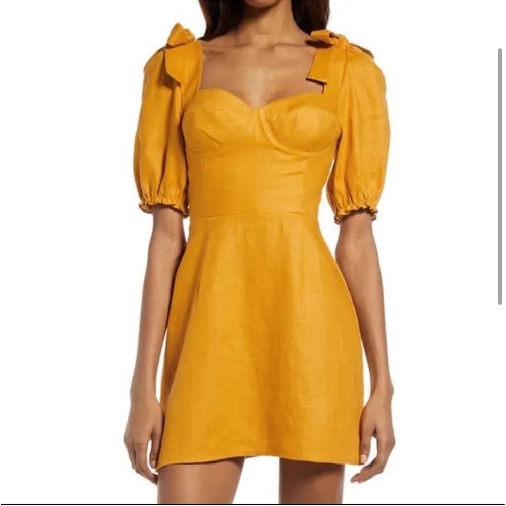 Reformation linen mini dress ochre yellow 🌼
